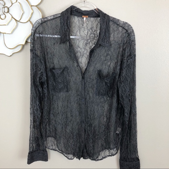Free People Tops - Free People gray lace button down top